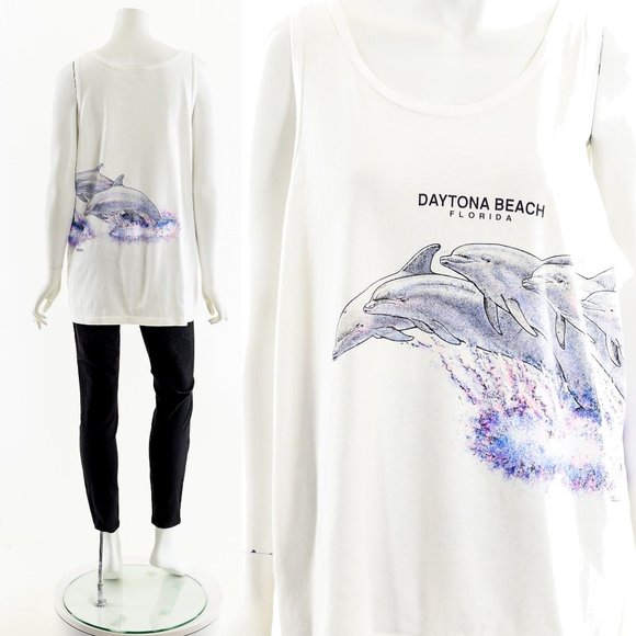Florida Tank Top,Dolphin Seapunk Shirt,Daytona Beach Travel Tee,Vintage Souvenir - Picture 3 of 10
